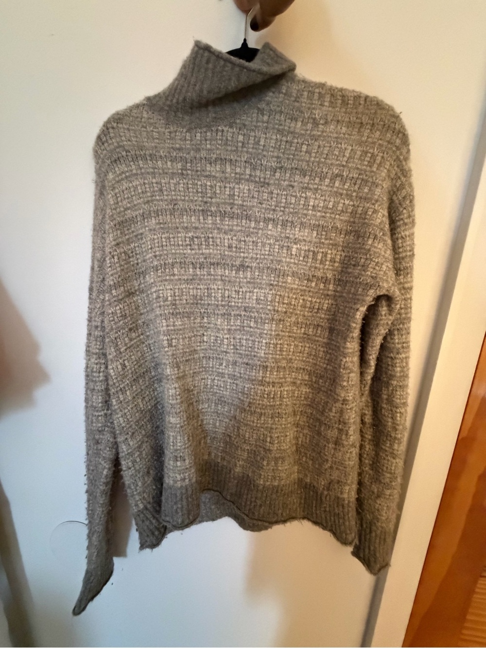 Theory Blue Gray Funnel Neck Wool & Yak Hair Sweater